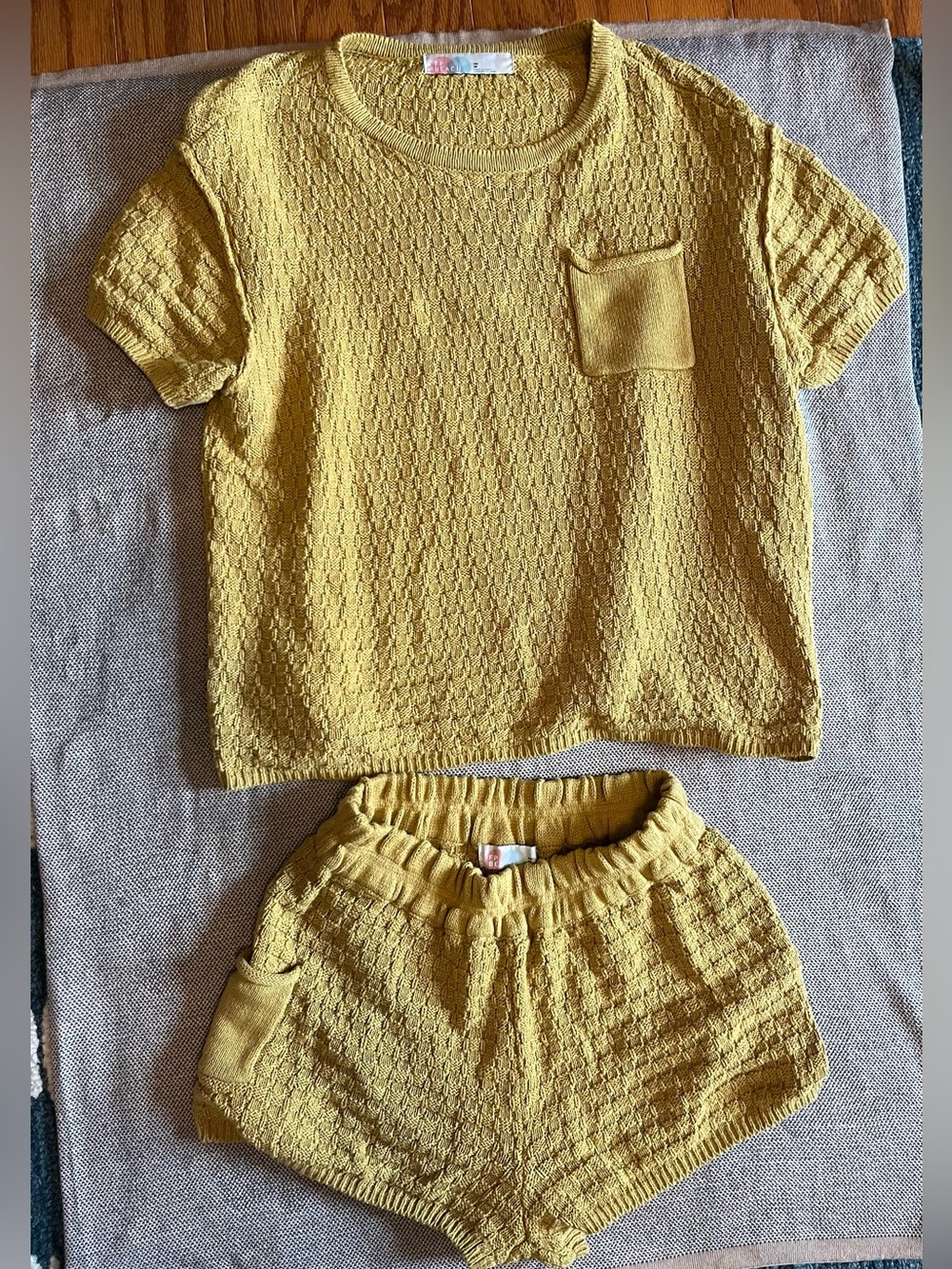 Free People yellow knit set shorts and top fits like size small
